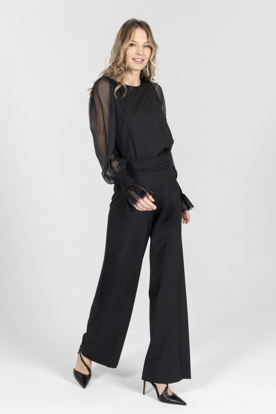 Czarne wieczorowe spodnie z szeroką nogawką