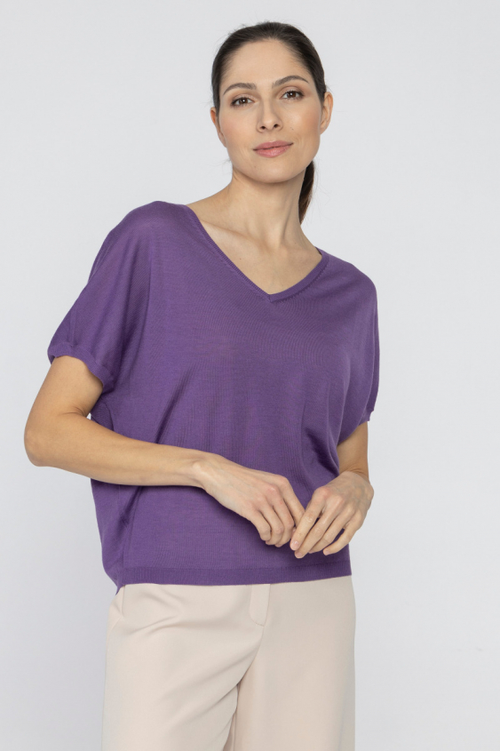 Bluse aus feiner Wolle in Lila