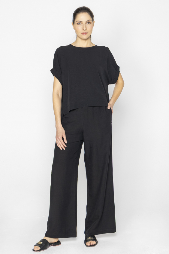 Black blouse with short sleeves