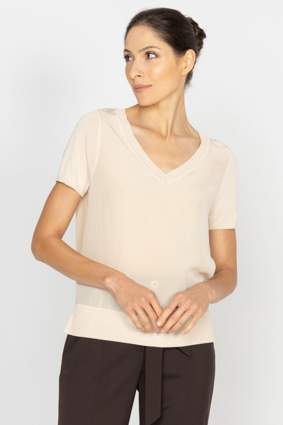 Elegante beigefarbene kurzärmelige Bluse