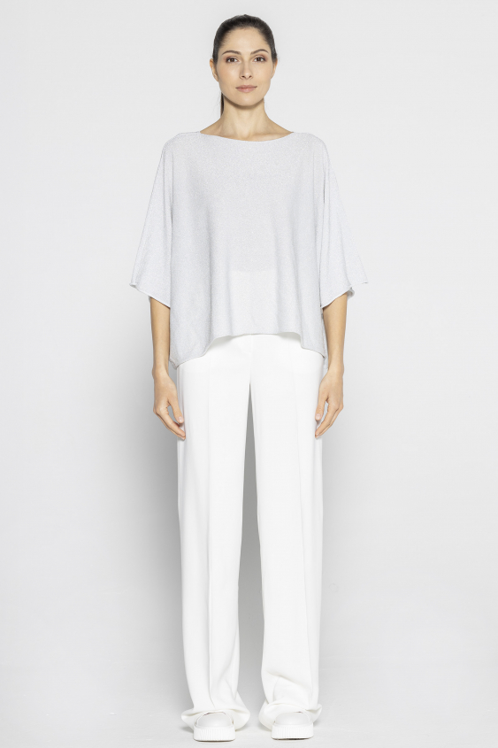 Weiße Strickbluse mit 3/4-Ärmeln