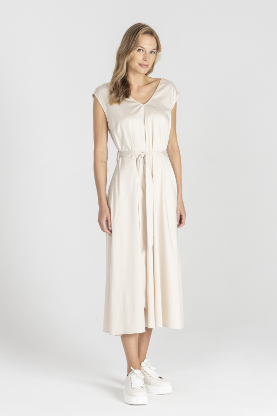 Beige dress with V-neck