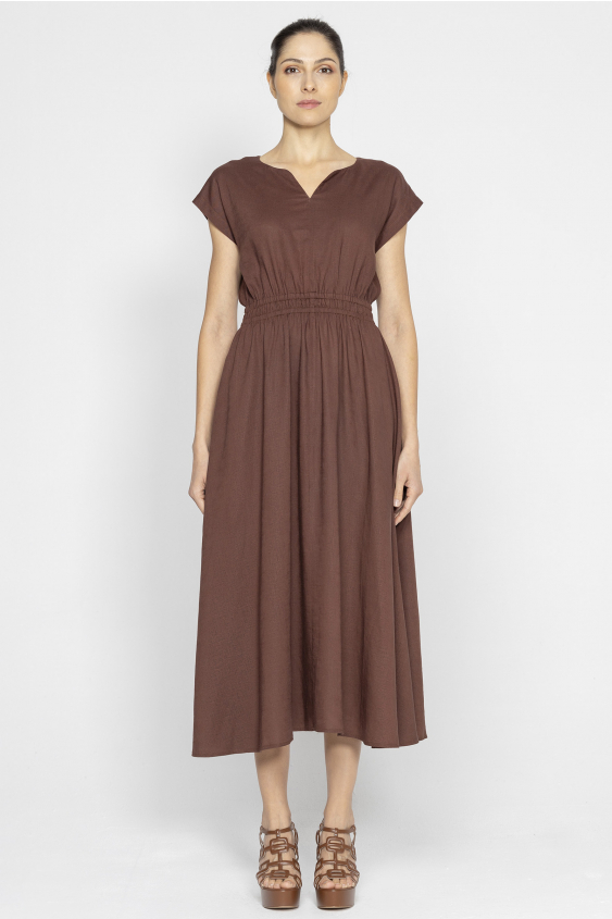 Braunes kurzärmeliges Baumwollkleid