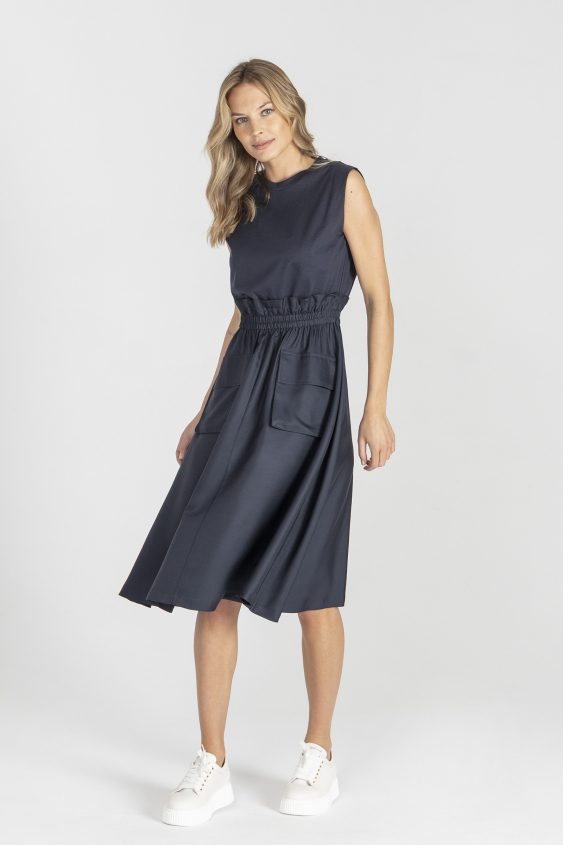Dark blue dress with a high waist