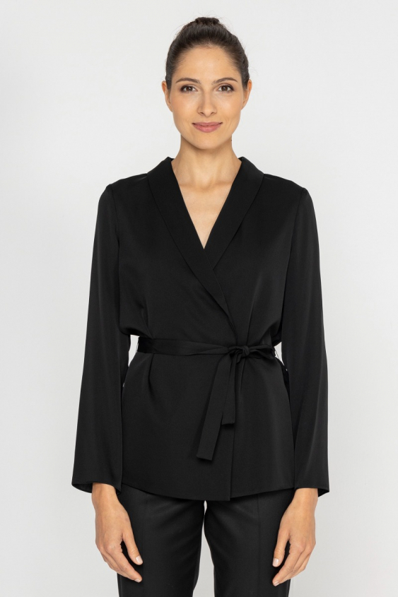 Schwarzer Blazer mit Bindeband in der Taille