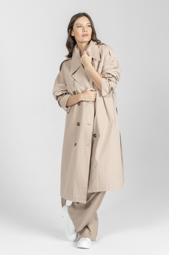 Luźny trencz z impregnowanej bawełny