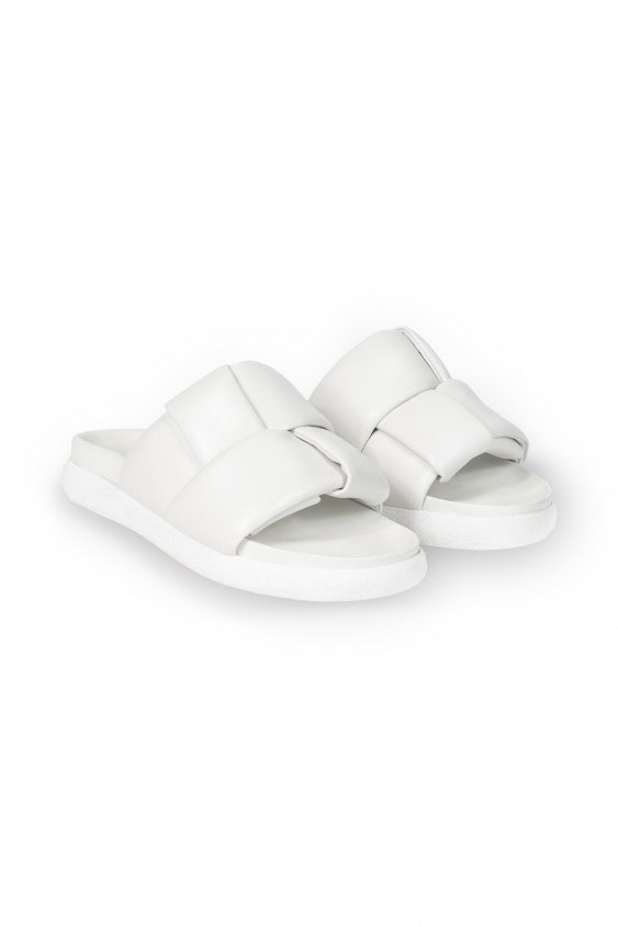 White soft leather flip-flops