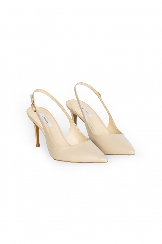 Beige classic high heels with an open heel