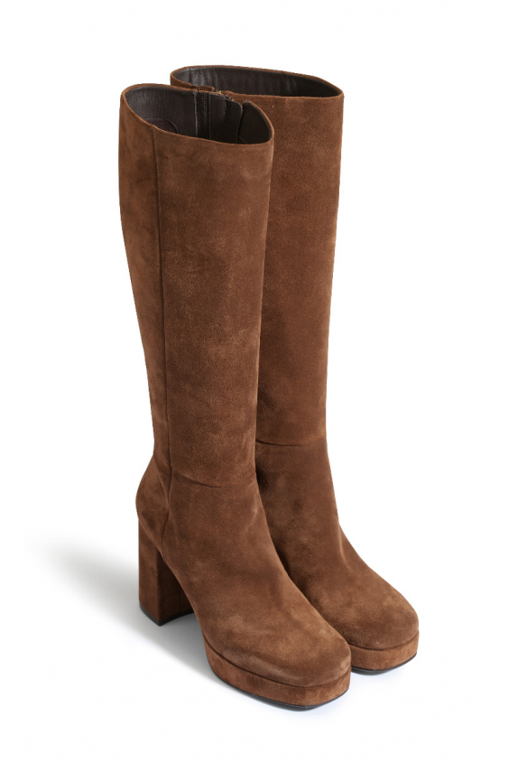 Brown suede high-heeled boots 