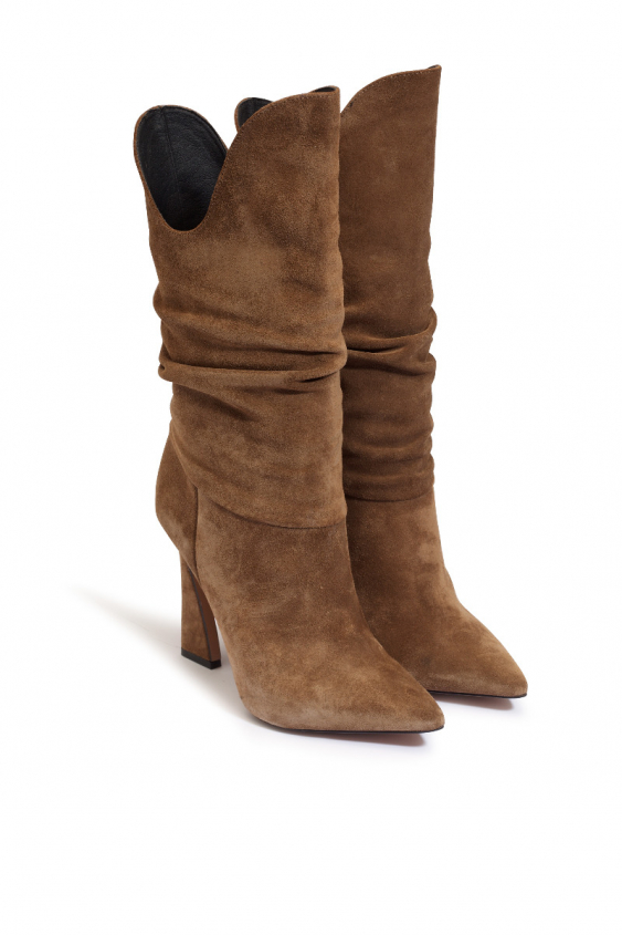Beigefarbene Wildlederstiefel