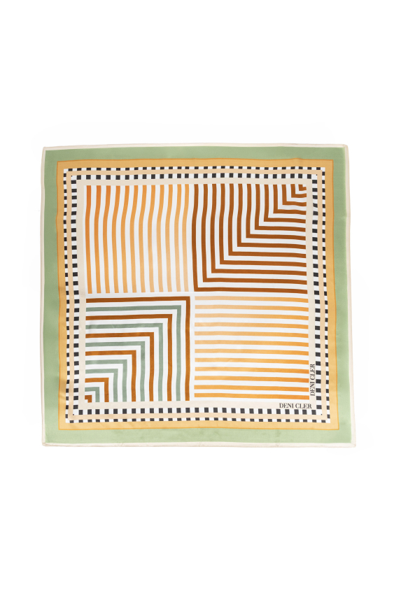 Jedwabna chusta w zielono-beżowy print