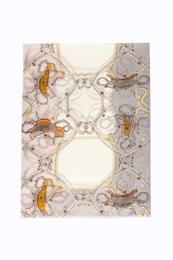 Light cashmere scarf in gray and orange colors