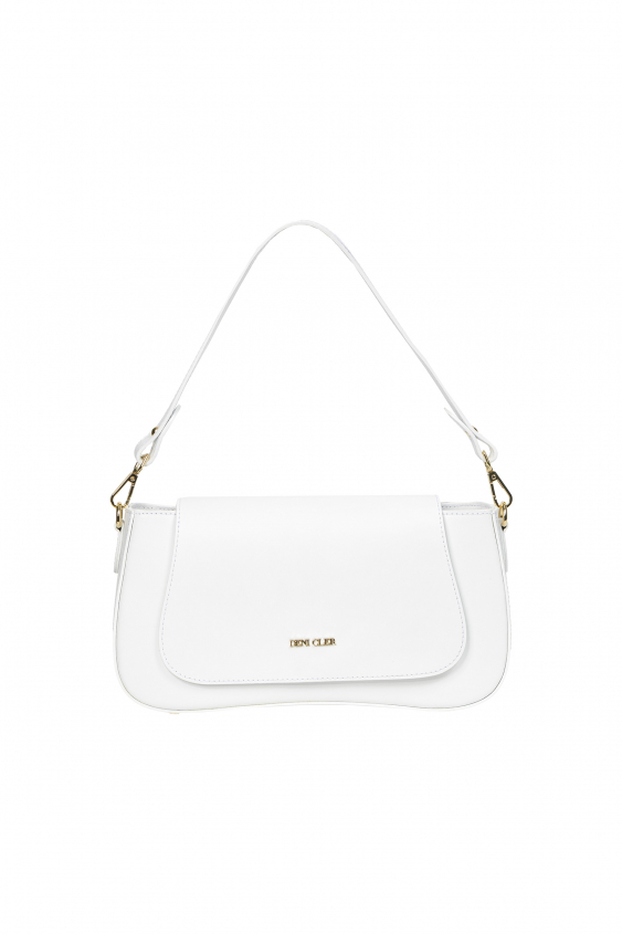 White handbag with golden fittings