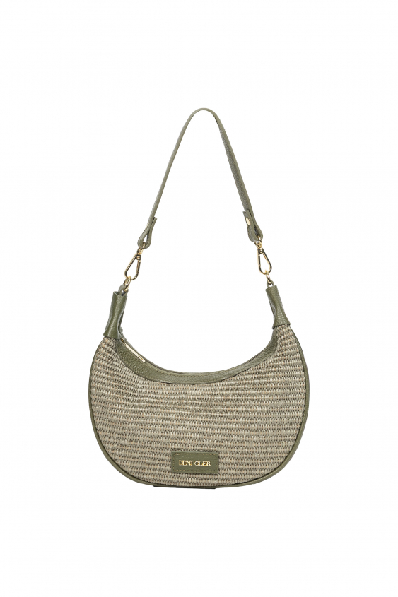 Olive woven and leather handbag