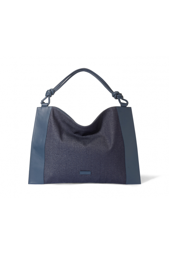  Large navy blue bag from jeans and leather 