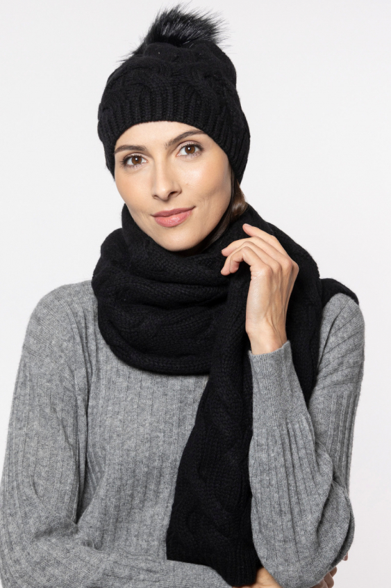 Black wool and cashmere scarf