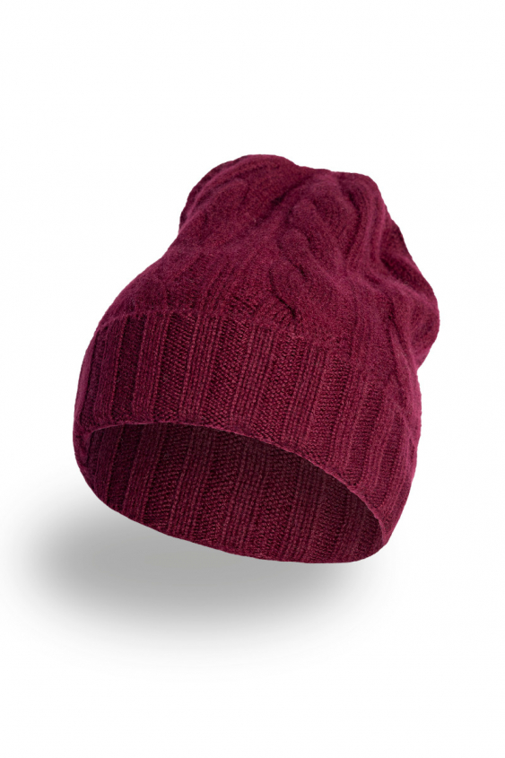 Bordeauxrote Kaschmirmütze mit Strickmuster