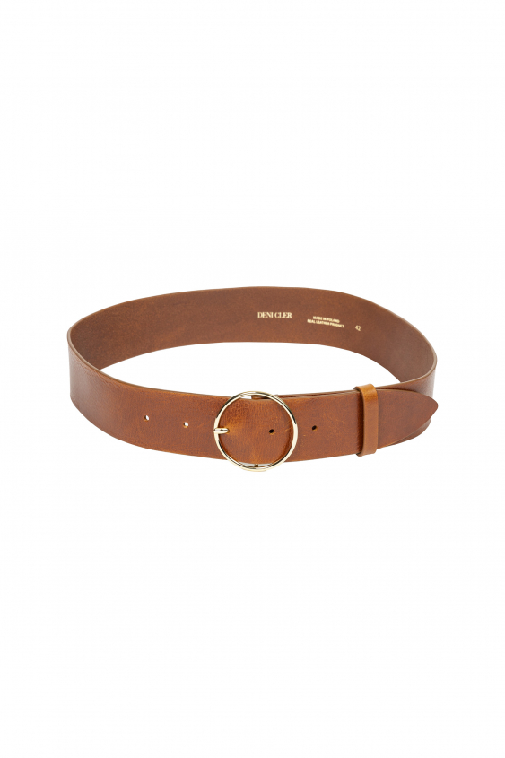 Brown belt with round buckle