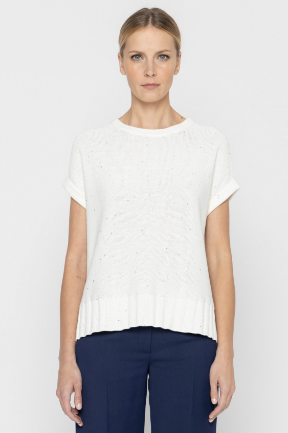 Biały luźny sweter z krótkim rękawem