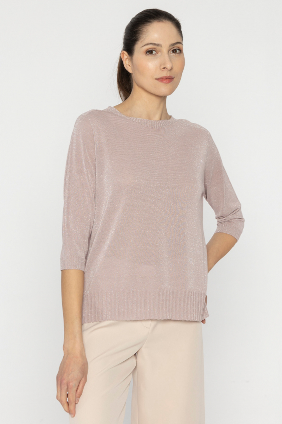 Sweter z rękawami 3/4 w odcieniu pudrowego różu