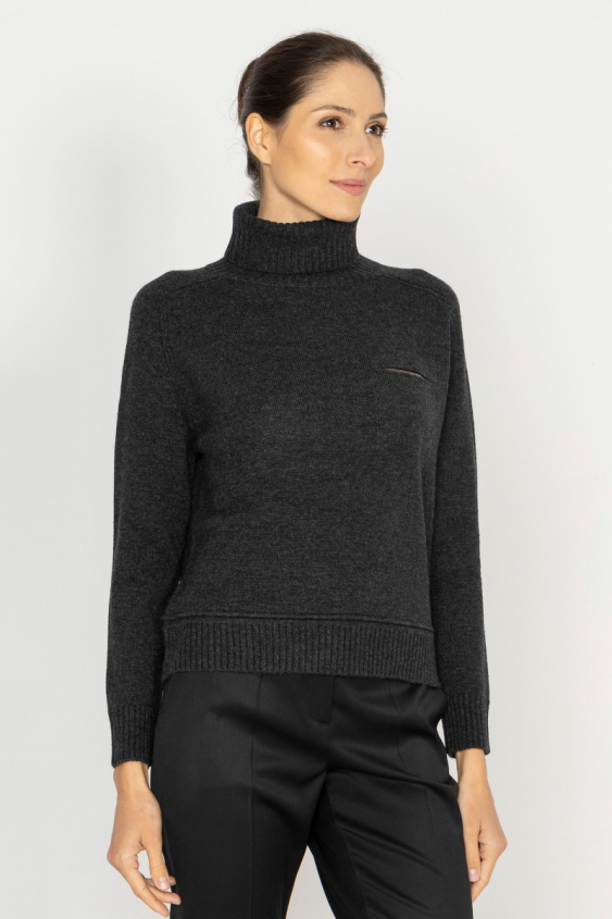 Graphitfarbener Rollkragenpullover aus Wolle und Kaschmir