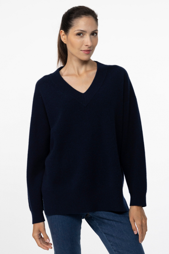Marineblauer Pullover mit V-Ausschnitt aus Kaschmir