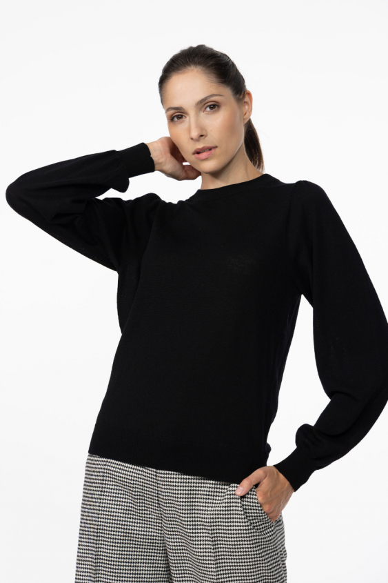 Black wool crewneck sweater