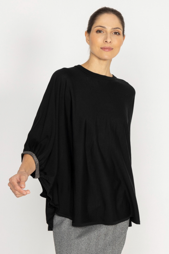  Loose black jumper with silver thread on sleeves