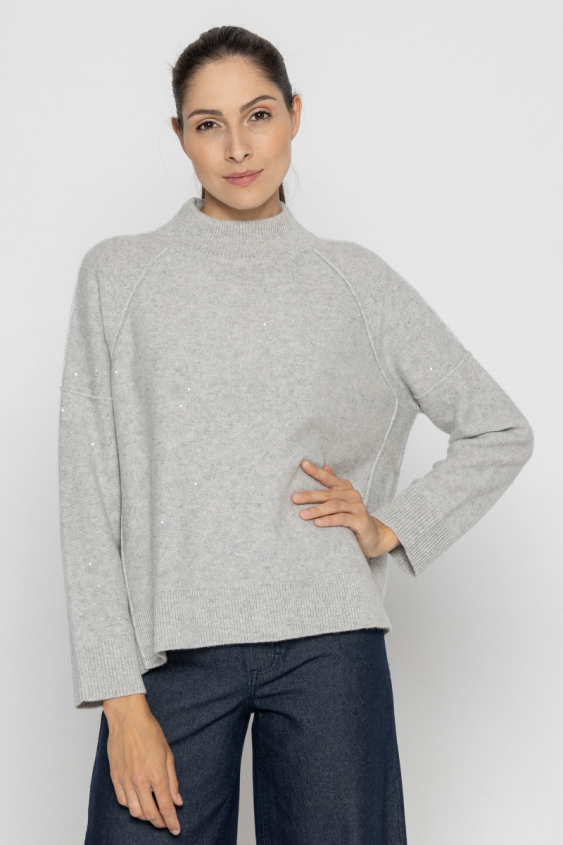  Grey mock turtleneck with side slits 