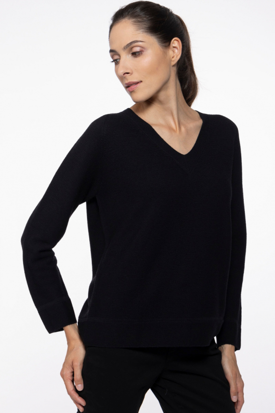 Black V-neck sweater