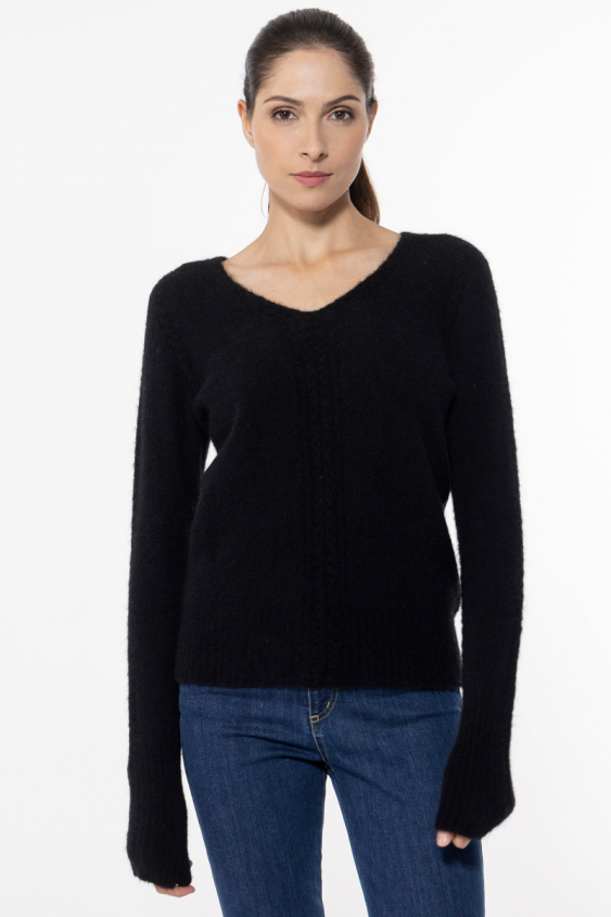 Schwarzer leichter Pullover mit Rundhalsausschnitt