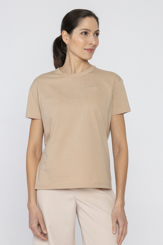 T-Shirt mit Silberband verziert in Beige
