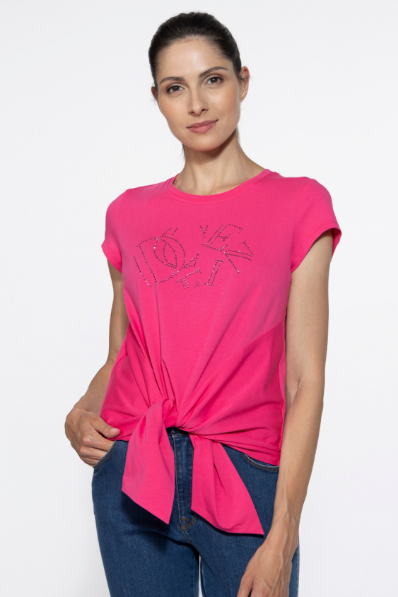 T-Shirt mit Bindeband vorne in Magenta