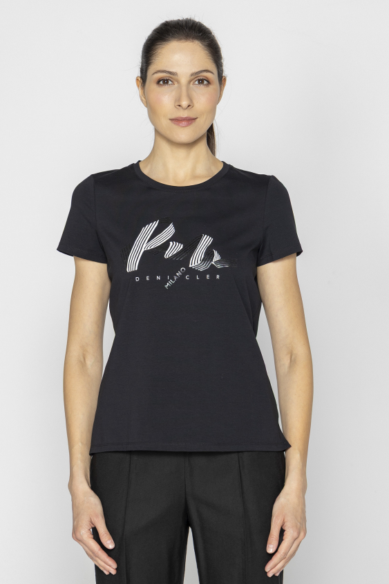 Czarny t-shirt z nadrukiem z przodu