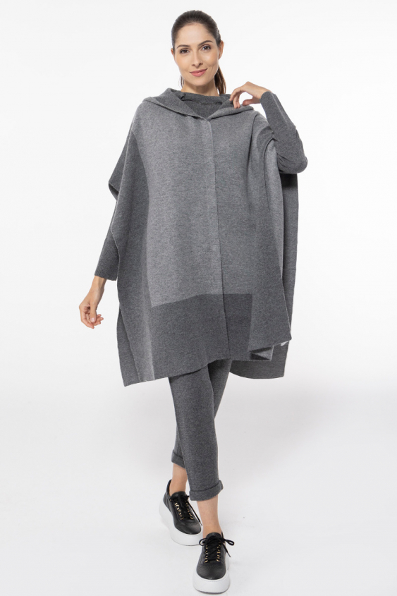 Poncho mit Kapuze in zwei Grautönen