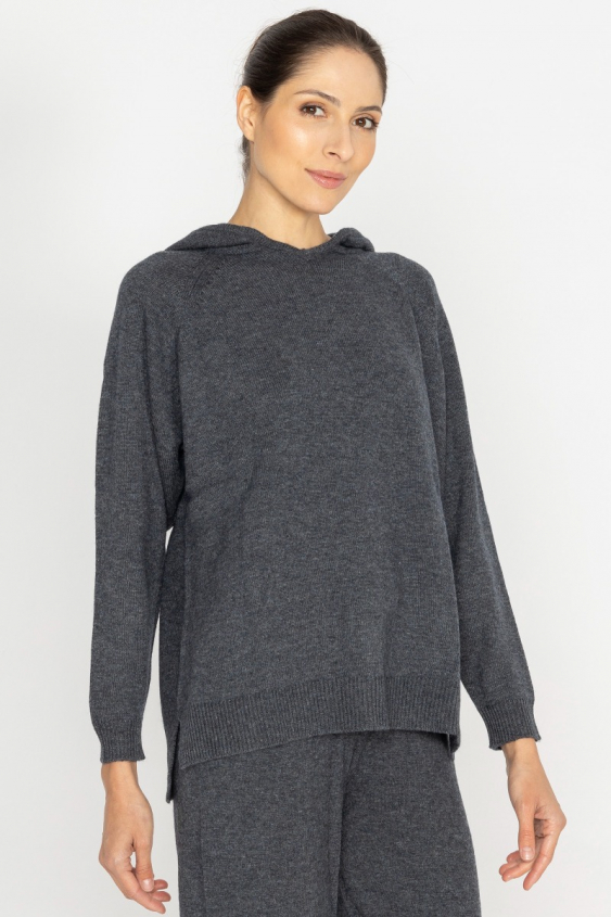 Bluse mit Kapuze aus Wolle und Kaschmir