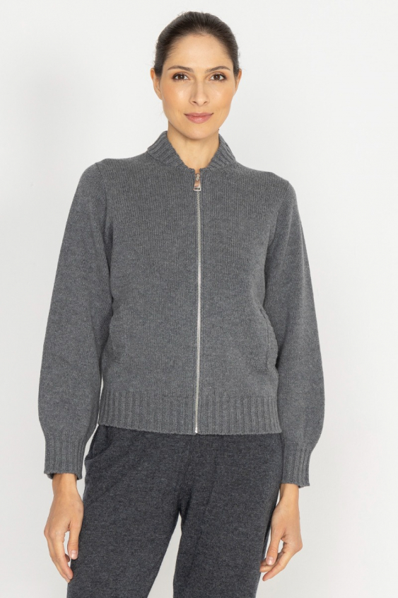 Graue Bluse mit Reißverschluss