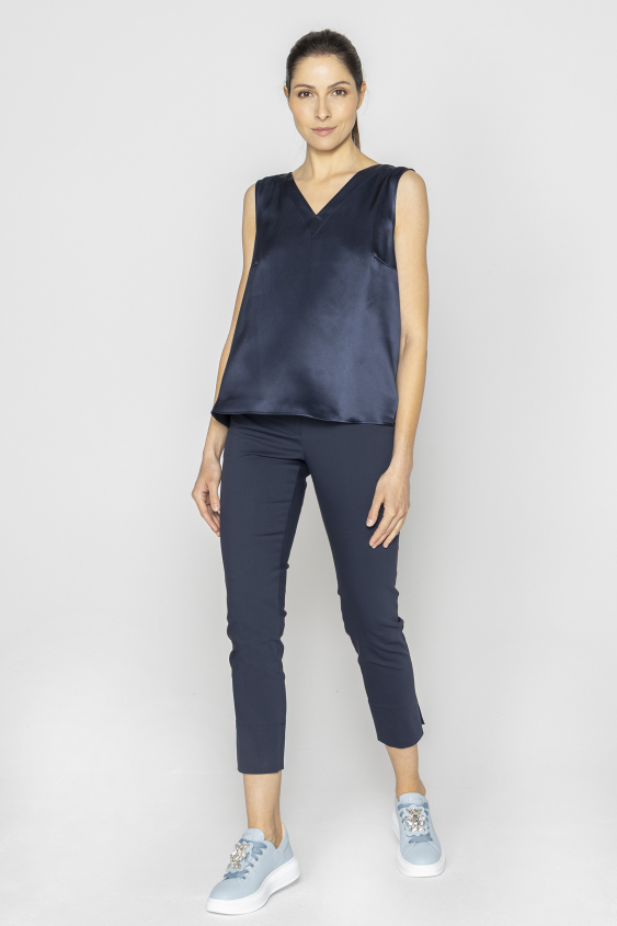 Dark blue loose silk top