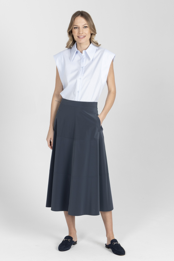 Granatowa nowoczesna spódnica midi