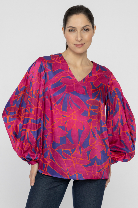 Bluse mit spektakulären Ärmeln in Magenta und Lila 