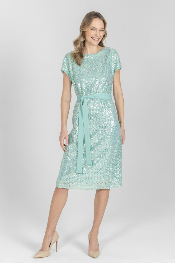 Elegancka sukienka z cekinami w kolorze miętowym