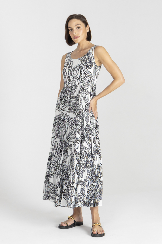 Black and white maxi dress with print