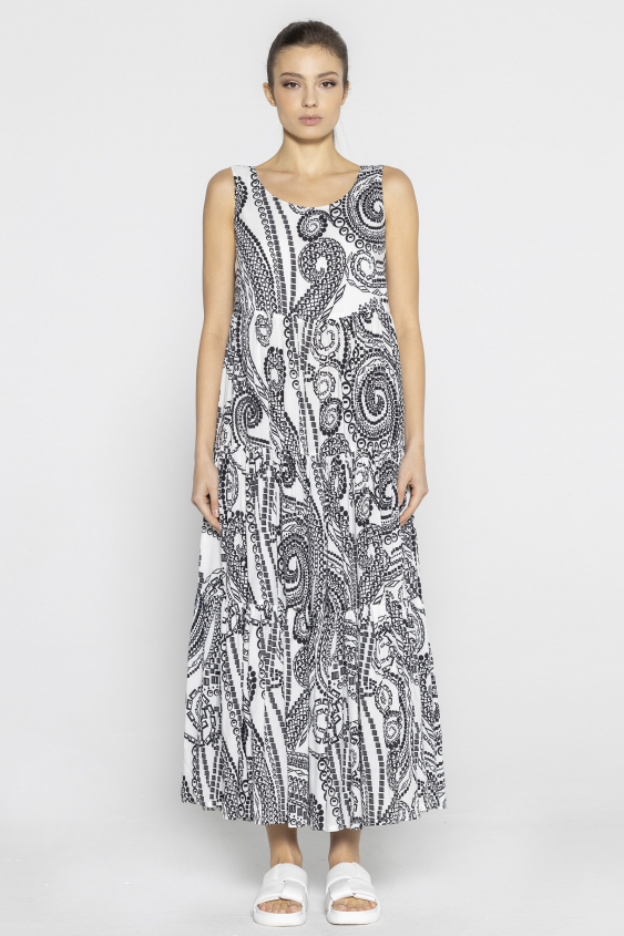 Black and white maxi dress with print