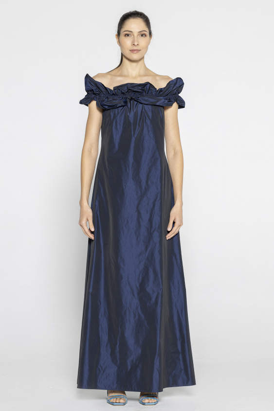 Elegant dark blue dress made of fine taffeta