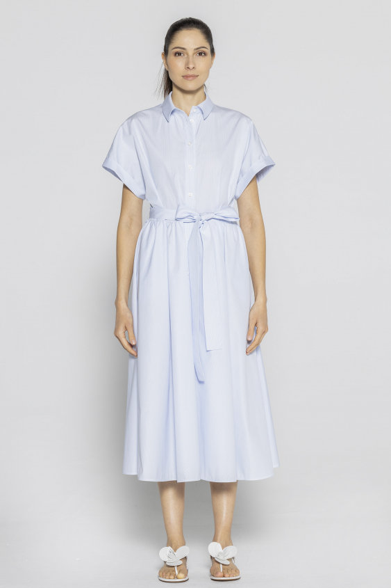 Blue and white striped dress