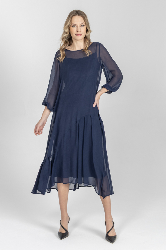 Elegancka granatowa sukienka z jedwabiu