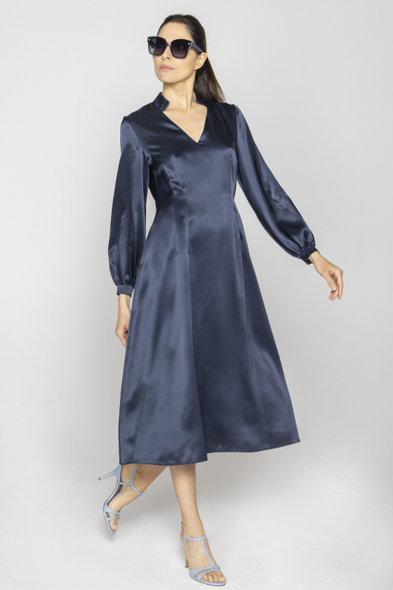 Dark blue shimmering silk dress