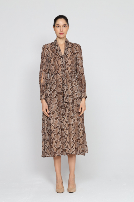  Brown dress with animal printed design
