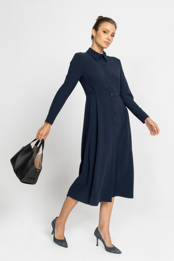 Marineblaues Button-Down-Kleid