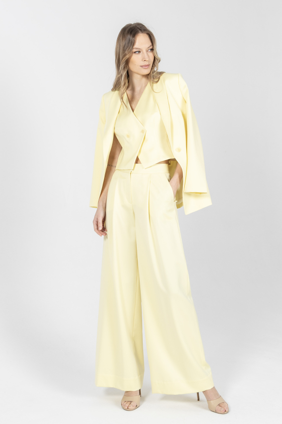 Biznesowe szerokie spodnie w kolorze jasnożółtym Limited Edition